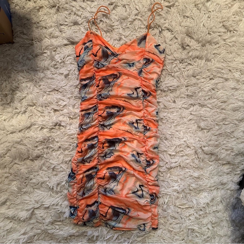 Colorful Ruched Spaghetti Strap Dress